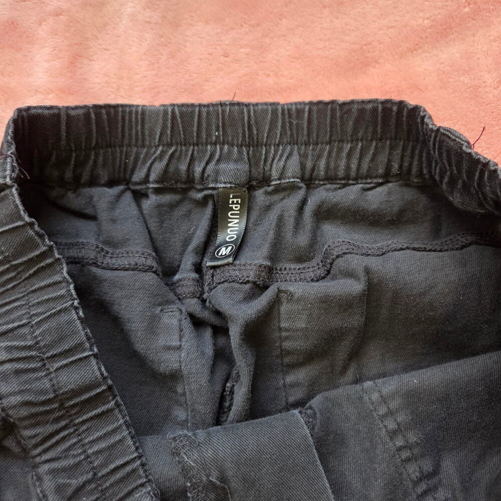 LEPUNUO Women's Elastic Waist Black Cargo Pants Size M - Picture 5 of 8